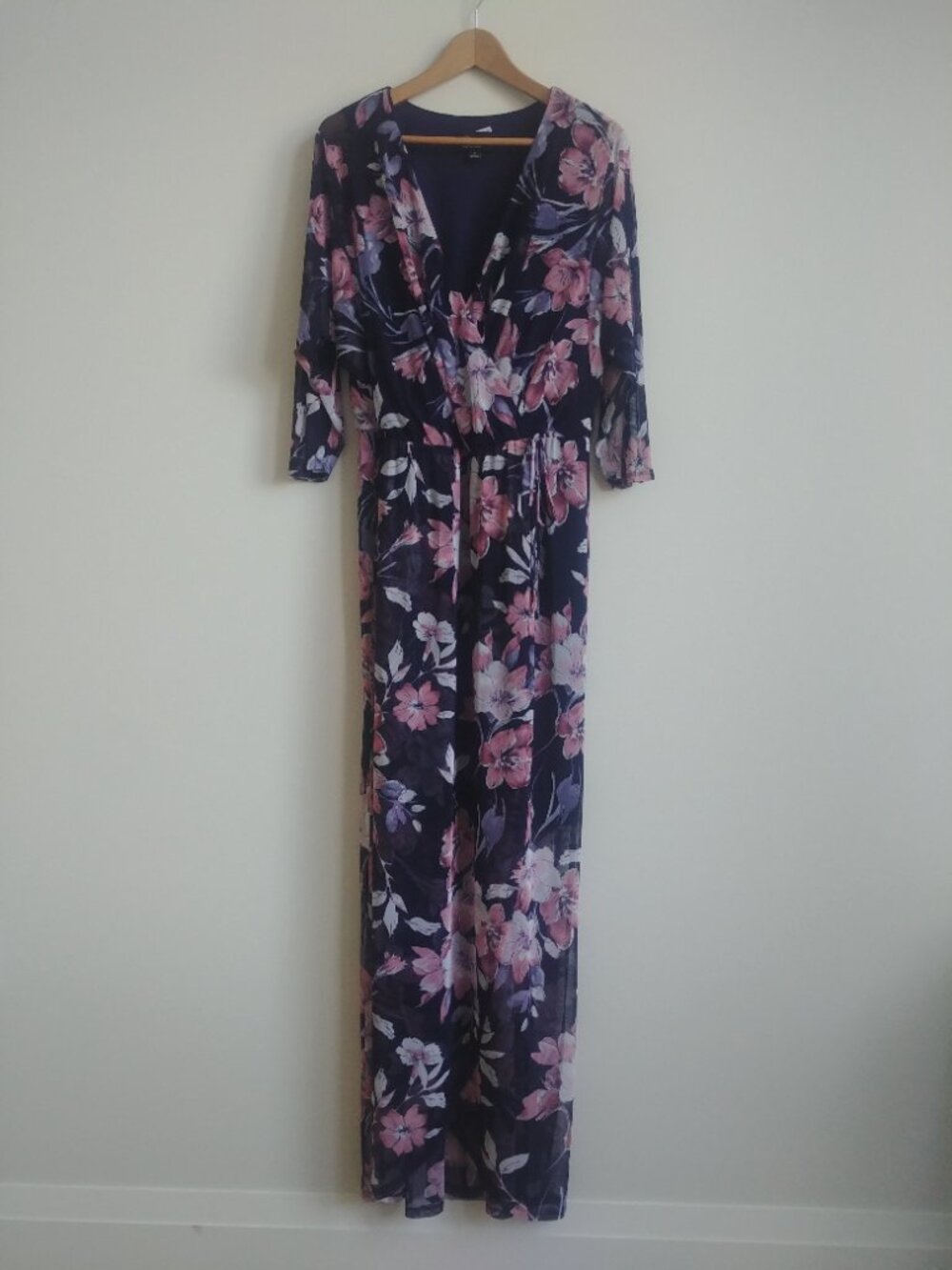 New Connected Apparel 16 stretch maxi dress navy blue pink floral
